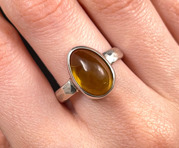 AMBER Ring - Sterling Silver, Size 8 - Amber Stone, Crystal Ring, Handmade Jewelry, Healing Crystals and Stones, 52645-Throwin Stones