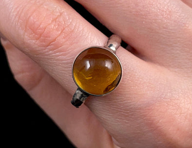 AMBER Ring - Sterling Silver, Size 8 - Amber Stone, Crystal Ring, Handmade Jewelry, Healing Crystals and Stones, 52650-Throwin Stones