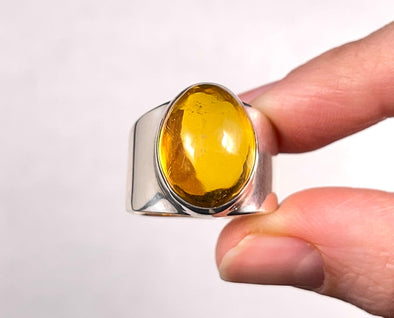 AMBER Ring - Sterling Silver, Size 8 - Amber Stone, Crystal Ring, Handmade Jewelry, Healing Crystals and Stones, 52661-Throwin Stones