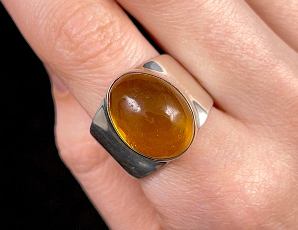 AMBER Ring - Sterling Silver, Size 8 - Amber Stone, Crystal Ring, Handmade Jewelry, Healing Crystals and Stones, 52661-Throwin Stones