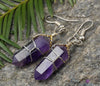 AMETHYST Crystal Earrings - Wire Wrapped Jewelry, Crystal Points, Dangle Earrings, Birthstone Earrings, E0201-Throwin Stones