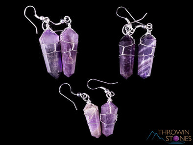 AMETHYST Crystal Earrings - Wire Wrapped Jewelry, Crystal Points, Dangle Earrings, Birthstone Earrings, E0201-Throwin Stones