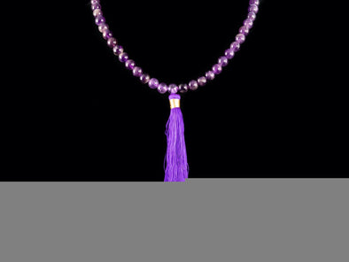 AMETHYST Crystal Necklace, Mala - Beaded Birthstone Necklace, Meditation Jewelry, Healing Crystals and Stones, E0122-Throwin Stones