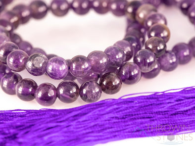 AMETHYST Crystal Necklace, Mala - Beaded Birthstone Necklace, Meditation Jewelry, Healing Crystals and Stones, E0122-Throwin Stones
