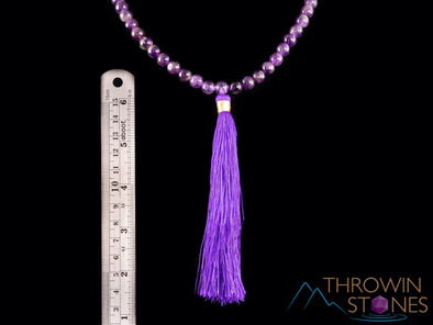 AMETHYST Crystal Necklace, Mala - Beaded Birthstone Necklace, Meditation Jewelry, Healing Crystals and Stones, E0122-Throwin Stones