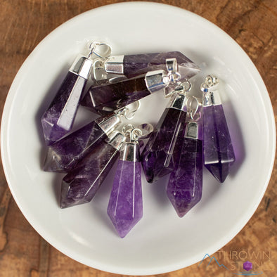 AMETHYST Crystal Pendant - Tumbled Purple Birthstone Jewelry, Gemstone Accessory, E0304-Throwin Stones