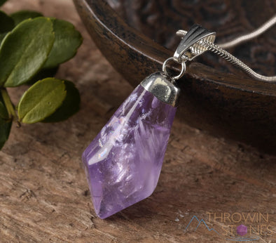 AMETHYST Crystal Pendant - Tumbled Purple Birthstone Jewelry, Gemstone Accessory, E0304-Throwin Stones