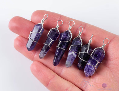 AMETHYST Crystal Pendant - Wire Wrapped Crystal Necklace, Crystal Points, Birthstone, Handmade Jewelry, E0141-Throwin Stones