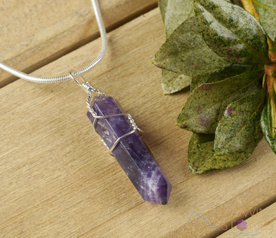 AMETHYST Crystal Pendant - Wire Wrapped Crystal Necklace, Crystal Points, Birthstone Jewelry, E0141-Throwin Stones