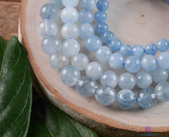 AQUAMARINE Crystal Bracelet - Round Beads - Beaded Bracelet, Birthstone Bracelet, Handmade Jewelry, E0571-Throwin Stones