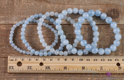 AQUAMARINE Crystal Bracelet - Round Beads - Beaded Bracelet, Birthstone Bracelet, Handmade Jewelry, Healing Crystal Bracelet, E0571-Throwin Stones