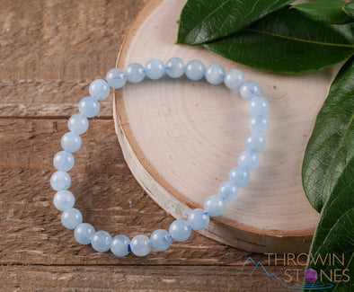 AQUAMARINE Crystal Bracelet - Round Beads - Beaded Bracelet, Birthstone Bracelet, Handmade Jewelry, Healing Crystal Bracelet, E0571-Throwin Stones