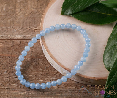 AQUAMARINE Crystal Bracelet - Round Beads - Beaded Bracelet, Birthstone Bracelet, Handmade Jewelry, Healing Crystal Bracelet, E0571-Throwin Stones