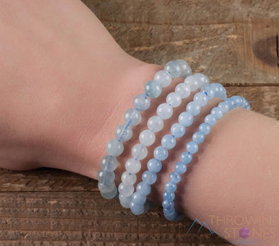 AQUAMARINE Crystal Bracelet - Round Beads - Beaded Bracelet, Birthstone Bracelet, Handmade Jewelry, Healing Crystal Bracelet, E0571-Throwin Stones