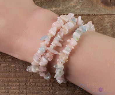 AQUAMARINE & MORGANITE Crystal Bracelet - Chip Beads - Beaded Bracelet, Handmade Jewelry, Healing Crystal Bracelet, E0630-Throwin Stones