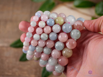 AQUAMARINE & MORGANITE Crystal Bracelet - Round Beads - Beaded Bracelet, Handmade Jewelry, Healing Crystal Bracelet, E0573-Throwin Stones