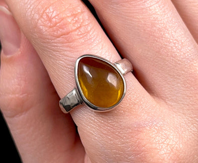 Amber Ring - Sterling Silver, AA, Size 7.5 - Amber Stone, Crystal Ring, Handmade Jewelry, Healing Crystals and Stones, 52651-Throwin Stones
