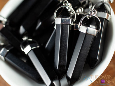 BLACK ONYX Crystal Pendant - Crystal Points, Handmade Jewelry, Healing Crystals and Stones, E1957-Throwin Stones