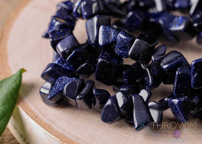 BLUE GOLDSTONE Crystal Bracelet - Chip Beads - Beaded Bracelet, Handmade Jewelry, Healing Crystal Bracelet, E0626-Throwin Stones