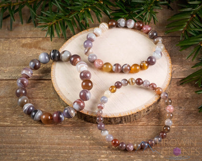 BOTSWANA AGATE Crystal Bracelet - Round Beads - Beaded Bracelet, Handmade Jewelry, Healing Crystal Bracelet, E1608-Throwin Stones