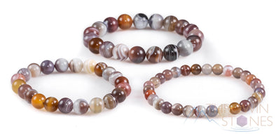 BOTSWANA AGATE Crystal Bracelet - Round Beads - Beaded Bracelet, Handmade Jewelry, Healing Crystal Bracelet, E1608-Throwin Stones