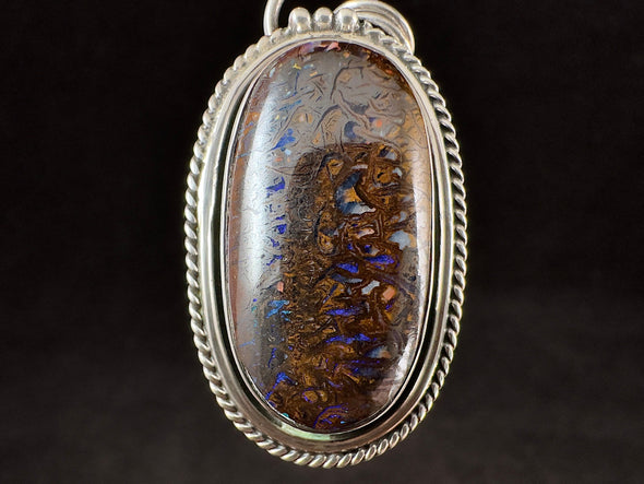 BOULDER OPAL Pendant - Sterling Silver - Birthstone Jewelry, Opal Cabochon Necklace, Australian Opal, 54654-Throwin Stones