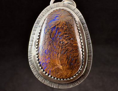 BOULDER OPAL Pendant - Sterling Silver - Birthstone Jewelry, Opal Cabochon Necklace, Australian Opal, 54658-Throwin Stones