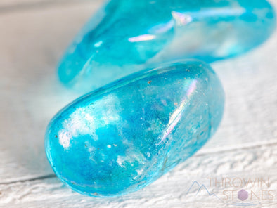 Blue AQUA AURA QUARTZ Tumbled Stones - Tumbled Crystals, Self Care, Healing Crystals and Stones, E1689-Throwin Stones