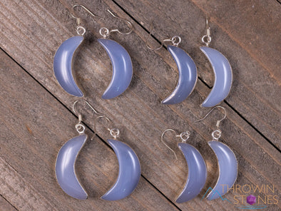 Blue CHALCEDONY Crystal Crescent Moon Earrings - Dangle Earrings, Handmade Jewelry, Crystal Drop Earrings, E2096-Throwin Stones
