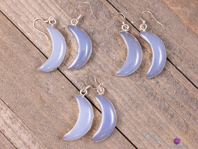 Blue CHALCEDONY Crystal Crescent Moon Earrings - Dangle Earrings, Handmade Jewelry, Crystal Drop Earrings, E2096-Throwin Stones