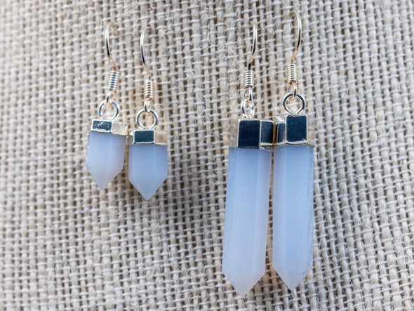 Blue CHALCEDONY Crystal Earrings - Crystal Points, Dangle Earrings, Crystal Drop Earrings, E2097-Throwin Stones