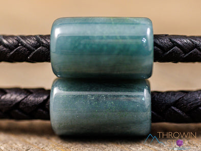 Blue JADE Crystal Bracelet - Barrel Bead, Leather Cord - Handmade Jewelry, Healing Crystal Bracelet, E2073-Throwin Stones