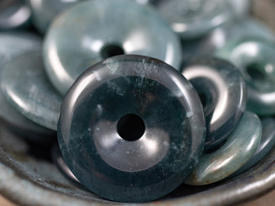 Blue JADE Crystal Pendant - Donut Bead - Handmade Jewelry, Healing Crystals and Stones, E2072-Throwin Stones