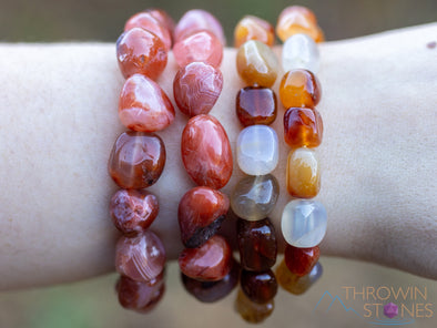 CARNELIAN Crystal Bracelet - Tumbled Bead Bracelet, Natural Healing Crystals Boho Jewelry, E0137-Throwin Stones