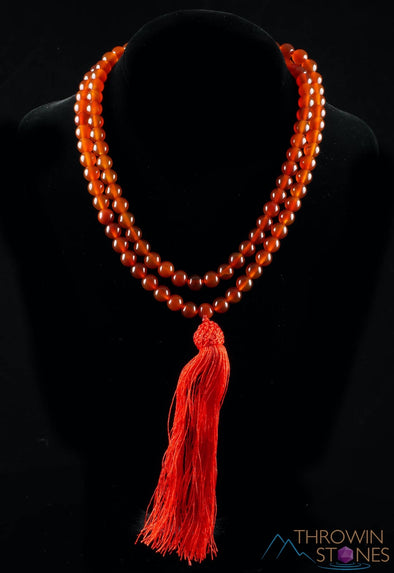 CARNELIAN Crystal Necklace, Mala - Meditation Jewelry, Beaded Necklace, Healing Crystals and Stones, E0119-Throwin Stones