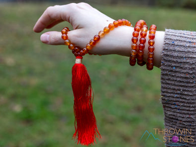 CARNELIAN Crystal Necklace, Mala - Meditation Jewelry, Beaded Necklace, Healing Crystals and Stones, E0119-Throwin Stones