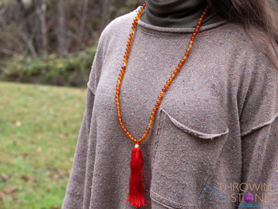 CARNELIAN Crystal Necklace, Mala - Meditation Jewelry, Beaded Necklace, Healing Crystals and Stones, E0119-Throwin Stones
