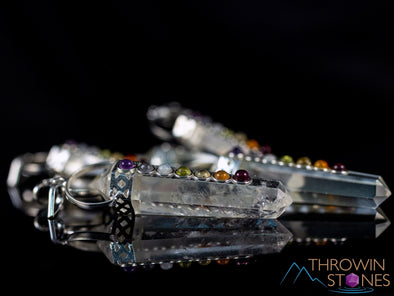 CHAKRA & CLEAR QUARTZ Crystal Pendant - Crystal Points, Handmade Jewelry, Healing Crystals and Stones, E2119-Throwin Stones