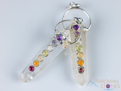 CHAKRA & CLEAR QUARTZ Crystal Pendant - Crystal Points, Handmade Jewelry, Healing Crystals and Stones, E2119-Throwin Stones