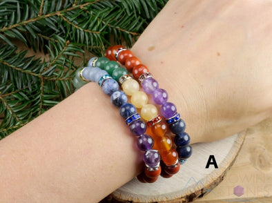 CHAKRA Crystal Bracelet - Round Beads - Beaded Bracelet, Handmade Jewelry, Healing Crystal Bracelet, E1354-Throwin Stones