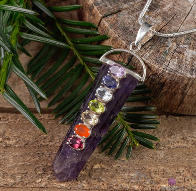CHAKRA Crystal Pendant - Amethyst, Tigers Eye, Clear Quartz - Crystal Points, Handmade Jewelry, Chakra Necklace for Women, E1115-Throwin Stones