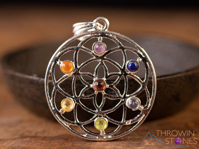 CHAKRA Crystal Pendant - Flower of Life, Mandala - Silver Pendant, Fine Jewelry, Chakra Necklace for Women, E0144-Throwin Stones