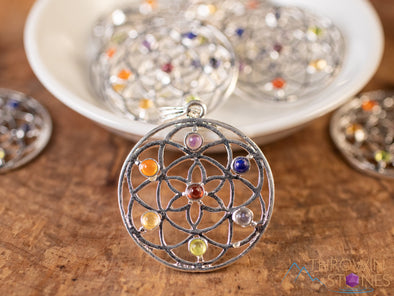 CHAKRA Crystal Pendant - Flower of Life, Mandala - Silver Pendant, Fine Jewelry, Chakra Necklace for Women, E0144-Throwin Stones