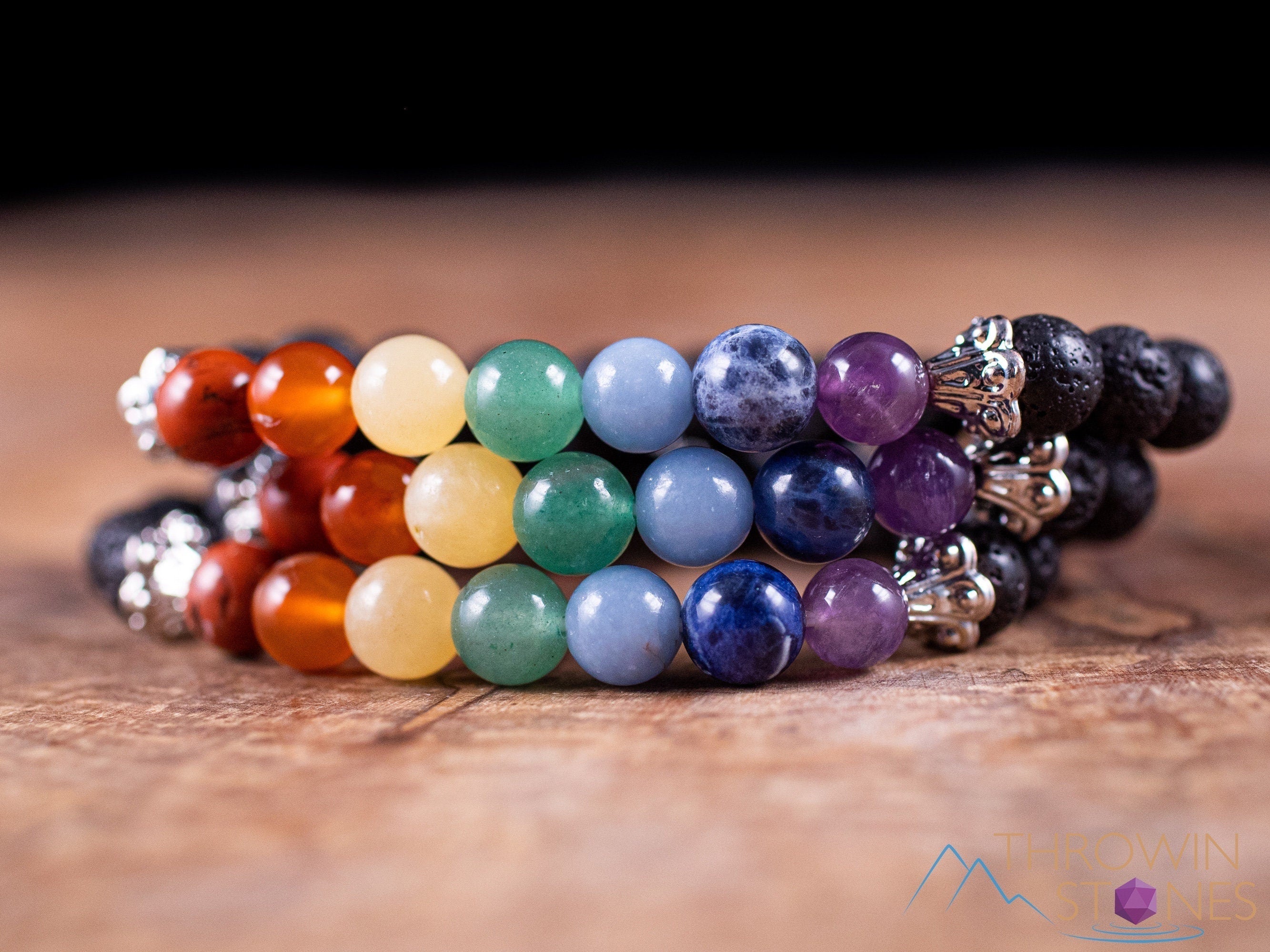Lava Rock & 7 Chakra Stone Bracelet, Genuine Gemstone Bead