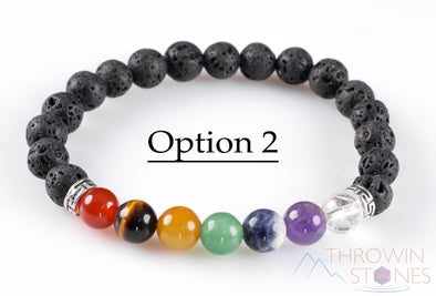 CHAKRA & LAVA ROCK Crystal Bracelet - Round Beads - Aromatherapy Diffuser Bracelet, Beaded Bracelet, Handmade Jewelry, E0459-Throwin Stones