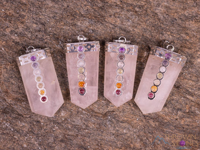 CHAKRA & ROSE QUARTZ Crystal Point Pendant - Birthstone Gemstone Handmade Jewelry, Healing Crystals and Stones, E1179-Throwin Stones