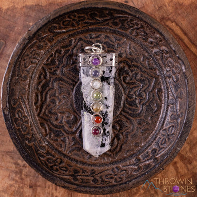 CHAKRA & Rainbow MOONSTONE Crystal Pendant - Crystal Points, Handmade Jewelry, Healing Crystals and Stones, E1919-Throwin Stones