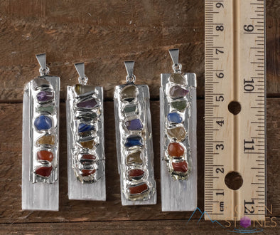 CHAKRA & Raw SELENITE Crystal Pendant - Raw Crystal Necklace, Boho Jewelry, Healing Crystals and Stones, E0284-Throwin Stones