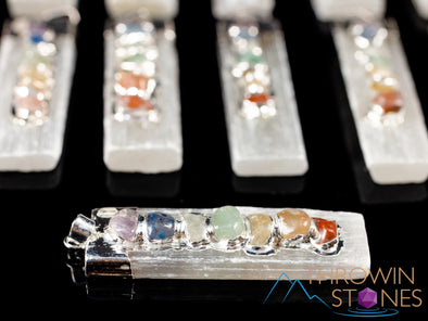 CHAKRA & Raw SELENITE Crystal Pendant - Raw Crystal Necklace, Boho Jewelry, Healing Crystals and Stones, E0284-Throwin Stones
