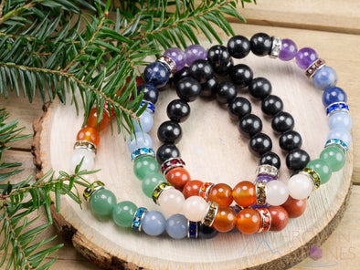 CHAKRA & SHUNGITE Crystal Bracelet - Round Beads - Beaded Bracelet, Handmade Jewelry, Healing Crystal Bracelet, E1356-Throwin Stones